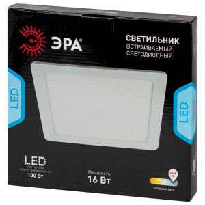 Светильник светодиодный встраиваемый ЭРА LED 2-16-6K квадратный 16Вт 6500К Светильник светодиодный встраиваемый ЭРА LED 2-16-6K квадратный 16Вт 6500К