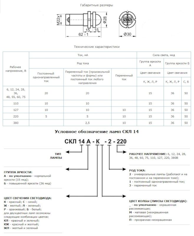 Светодиодная коммутаторная лампа СКЛ 14Б-КП-2-220 Светодиодная коммутаторная лампа СКЛ 14Б-КП-2-220