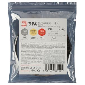 Светодиодная лента ЭРА LS2835 -19,2-240-12-3000K-IP20-1 year-5m теплый белый 5м