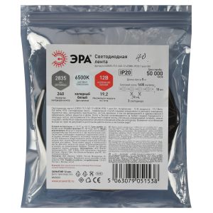 Светодиодная лента ЭРА LS2835 -19,2-240-12-6500K-IP20-1 year-5m холодный белый 5м