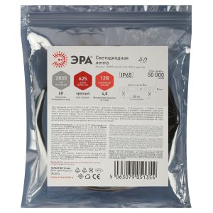 Светодиодная лента ЭРА LS2835 -4,8-60-12-R-IP65-1 year-5m, красный, 5м