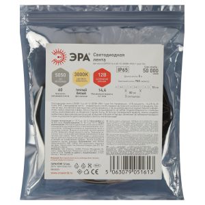 Светодиодная лента ЭРА LS5050 -14,4-60-12-3000K-IP65-1 year-5m теплый белый 5м