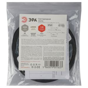 Светодиодная лента ЭРА LS5050 -14,4-60-12-4000K-IP65-1 year-5m дневной белый 5м Светодиодная лента ЭРА LS5050 -14,4-60-12-4000K-IP65-1 year-5m дневной белый 5м