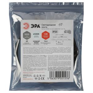 Светодиодная лента ЭРА LS5050 -14,4-60-12-6500K-IP20-1 year-5m холодный белый 5м