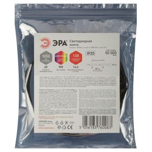 Светодиодная лента ЭРА LS5050 -14,4-60-12-RGB-IP20-1 year-5m (50/2000) Светодиодная лента ЭРА LS5050 -14,4-60-12-RGB-IP20-1 year-5m (50/2000)