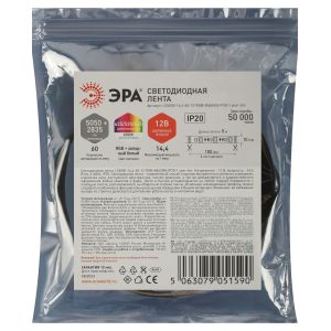 Светодиодная лента ЭРА LS5050 -14,4-60-12-RGB+W(6500)-IP20-1 year-5m RGB+холодный белый 5м Светодиодная лента ЭРА LS5050 -14,4-60-12-RGB+W(6500)-IP20-1 year-5m RGB+холодный белый 5м