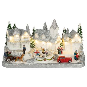 Светодиодная новогодняя фигура ЭРА EFIS-S08 композиция Снежная деревня теплый белый свет 3АА 31*16*16 см