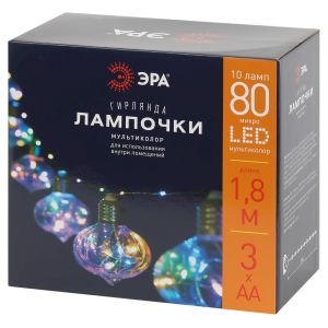 Светодиодная новогодняя гирлянда ЭРА ЕGNIG - 80M нить Лампочки на батарейках 1,8 м мультиколор 80 microLED Светодиодная новогодняя гирлянда ЭРА ЕGNIG - 80M нить Лампочки на батарейках 1,8 м мультиколор 80 microLED