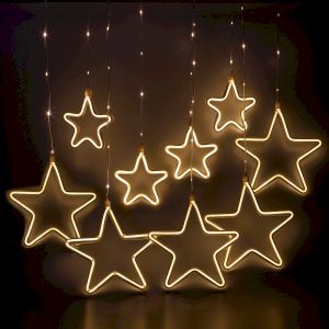 Светодиодная новогодняя гирлянда ЭРА  ЕGNIG - ST занавес Неоновые звезды 8 режимов 2,4*0,8 м теплый свет IP20