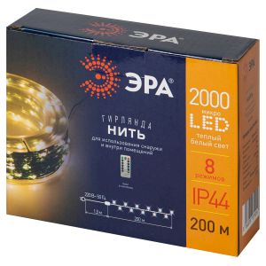 Светодиодная новогодняя гирлянда ЭРА ENIN-2000G Нить теплый свет 200 м 2000 microled IP44 220В Светодиодная новогодняя гирлянда ЭРА ENIN-2000G Нить теплый свет 200 м 2000 microled IP44 220В