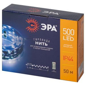 Светодиодная новогодняя гирлянда ЭРА ENIN-500W Нить холодный свет 50 м 500 microled IP44 220В Светодиодная новогодняя гирлянда ЭРА ENIN-500W Нить холодный свет 50 м 500 microled IP44 220В