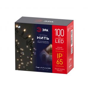 Светодиодная новогодняя гирлянда ЭРА ERAPS-WK10 нить уличная белый каучук 10 м желтая 100 LED