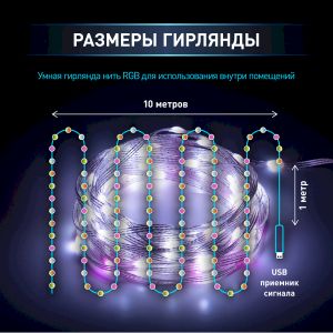 Светодиодная новогодняя гирлянда ЭРА ERASG -01 умная нить RGB 10 м управление через мобильное приложение