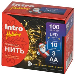 Светодиодная новогодняя гирлянда Intro Holiday INNR-01Z нить теплый свет 10 м 100 microled IP20 Светодиодная новогодняя гирлянда Intro Holiday INNR-01Z нить теплый свет 10 м 100 microled IP20