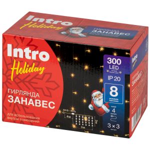 Светодиодная новогодняя гирлянда Intro Holiday INZL-01Z занавес 3*3 м теплый белый 300 led 220в