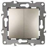 12-1004-04 ЭРА Выключатель двойной, 10АХ-250В, IP20, без м.лапок, Эра12, шампань (10/100/2500)