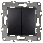 12-1004-05 ЭРА Выключатель двойной, 10АХ-250В, IP20, без м.лапок, Эра12, антрацит (10/100/2500)