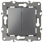 12-1004-12 ЭРА Выключатель двойной, 10АХ-250В, IP20, без м.лапок, Эра12, графит (10/100/2500)