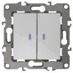 12-1105-01 ЭРА Выключатель двойной с подсветкой, 10АХ-250В, IP20, Эра12, белый (10/100/3200)