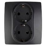 12-2104-05 ЭРА Розетка 2X2P+E Schuko со шторками, 16A-250В, IP20, Эра12, антрацит (6/60/1680)