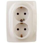 12-2106-02 ЭРА Розетка 2X2P+E Schuko, 16A-250В, IP20, Эра12, слоновая кость (10/100/1600)