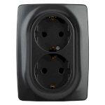 12-2108-05 ЭРА Розетка 2X2P+E Schuko со шторками, 16A-250В, IP20, Эра12, антрацит (10/100/2000)