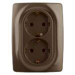 12-2108-13 ЭРА Розетка 2X2P+E Schuko со шторками, 16A-250В, IP20, Эра12, бронза (10/100/2000)