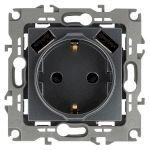 12-4109-12 ЭРА Розетка 2P+E 16A-250В, штор. с 2xUSB 5В-3А, Эра12, графит (10/100/2000)