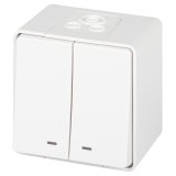 Выключатель ЭРА Эксперт 11-1505-01 двойной с подсветкой IP55, 10АХ-250В, ОУ, белый
