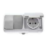 Блок розетка с выключателем Intro Atlantic 5-702-03 двойным 2P+E, 10(16)А-250В, открытой установки, IP54, серый