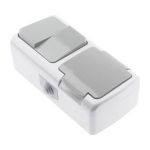 Блок розетка с выключателем Intro Atlantic 5-702-03 двойным 2P+E, 10(16)А-250В, открытой установки, IP54, серый