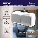 Блок розетка с выключателем Intro Atlantic 5-702-03 двойным 2P+E, 10(16)А-250В, открытой установки, IP54, серый