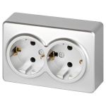 Розетка ЭРА Эксперт 11-2205-03 двойная с заземлением 2х2P+E Schuko IP20 16A-250В ОУ алюминий