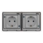 Розетка ЭРА Эксперт 11-2523-01 2х2P+E гориз. IP55, 16A-250В, СУ, белый