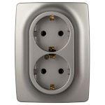 Розетка ЭРА Серия 12 12-2106-16 , 2X2P+E Schuko, 16А-250В, титан