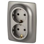 Розетка ЭРА Серия 12 12-2106-16 , 2X2P+E Schuko, 16А-250В, титан