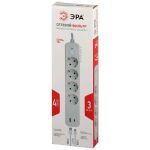 Сетевой фильтр ЭРА USF-4es-3m-2xUSBAC-W с базовой защитой с заземлением с выключателем 4 розетки+2xUSBA+C 3,1A 3м 10А