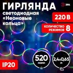 Светодиодная новогодняя гирлянда ЭРА  ЕGNIG - RI занавес Неоновые кольца 8 режимов 2,4*0,65 м мультиколор IP20