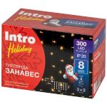 Светодиодная новогодняя гирлянда Intro Holiday INZL-01Z занавес 3*3 м теплый белый 300 led 220в