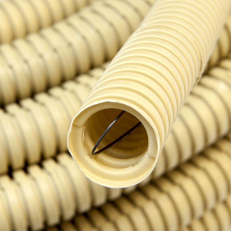 Труба ПВХ гофриров. 16 мм легкого типа с зондом под светлое дерево (25м.) Труба ПВХ гофриров. 16 мм легкого типа с зондом под светлое дерево (25м.)