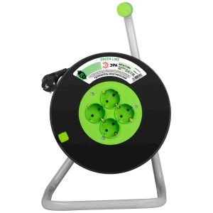 Удлинитель силовой ЭРА GREEN LINE KAT-3x1.5-20m Greenline на катушке пластик 4 розетки с заземлением 20м ПВС 3x1.5мм2