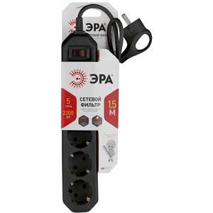 USF-5es-1.5m-B ЭРА Сет.фильтр базовая защита, с/з, с выкл, 5гн, 1,5м, ПВС,  10А, со шт, черный (20/6