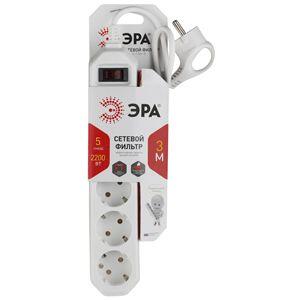 USF-5es-3m-W ЭРА Сет.фильтр базовая защита, с/з, с выкл, 5гн, 3м, ПВС,  10А, белый (20/600)