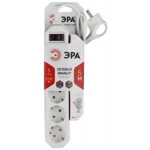 USF-5es-5m-W ЭРА Сет.фильтр базовая защита, с/з, с выкл, 5гн, 5м, ПВС,  10А, белый (20/500)