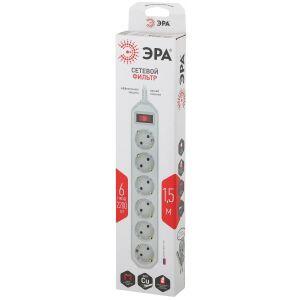 USF-6es-1,5m-W-BOX ЭРА Сет.фильтр базовая защита, с/з, с выкл, 6гн, 1,5м, ПВС,  10А, белый (10/540)