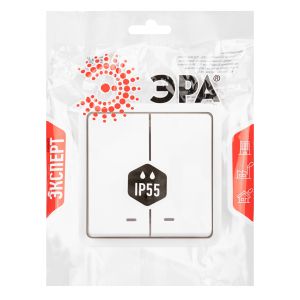 Выключатель ЭРА Эксперт 11-1525-01 двойной с подсветкой IP55, 10АХ-250В, СУ, белый Выключатель ЭРА Эксперт 11-1525-01 двойной с подсветкой IP55, 10АХ-250В, СУ, белый