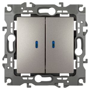 Выключатель ЭРА Серия 12 12-1105-16 двойной с подсветкой, 10АХ-250В, титан Выключатель ЭРА Серия 12 12-1105-16 двойной с подсветкой, 10АХ-250В, титан