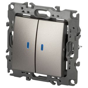 Выключатель ЭРА Серия 12 12-1105-16 двойной с подсветкой, 10АХ-250В, титан Выключатель ЭРА Серия 12 12-1105-16 двойной с подсветкой, 10АХ-250В, титан