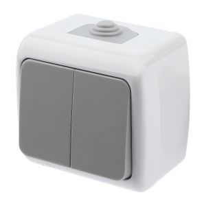 Выключатель Intro Atlantic 5-104-03 двойной, 10А-250В, IP54, открытой установки, серый