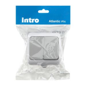 Выключатель Intro Atlantic 5-104-03 двойной, 10А-250В, IP54, открытой установки, серый